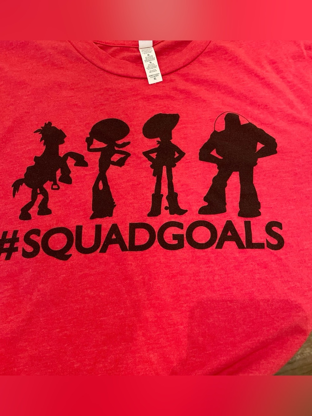 #SQUADGOALS Red Graphic Tee with Black Toy Story Silhouettes